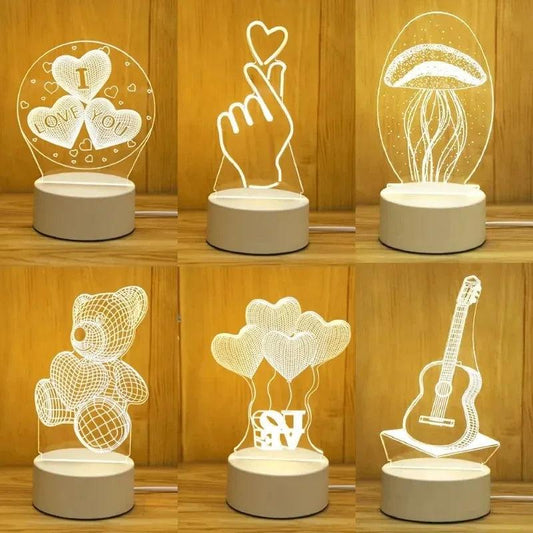 Romantic Love 3D Acrylic Led Lamp for Home Children's Night Light Table Lamp Christmas Party Decor Valentine's Day Bedside Lamp