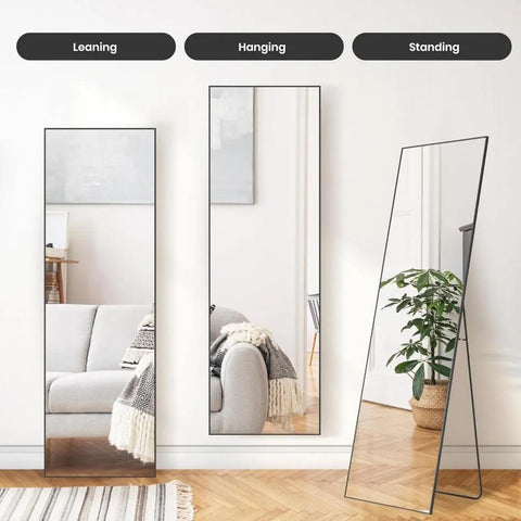 Full Length Mirror 64"x21" Full Body Mirror Rectangle Free Standing Wall Mounted Leaning Hanging Floor Mirrors, Black