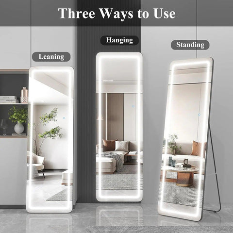 63"x20" Full Length Floor Mirror Dimming Lights Full-Size Body Mirror Lighted Mirror, Free Standing Mirror Wall Mounted Hanging