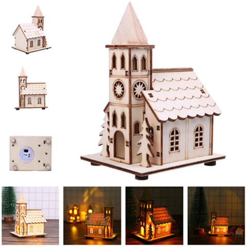 Christmas Decorations Christmas LED Light Wooden House Luminous Cabin Table Ornaments Night Lamp for Home New Year Kids Gifts