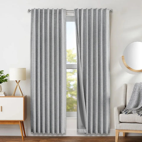 Blackout Linen Curtains Long 100% Blackout Drapes 95 inch Length 2 Panels Set