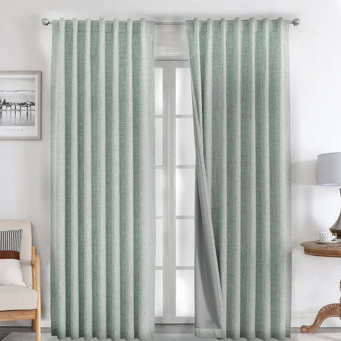 Blackout Linen Curtains Long 100% Blackout Drapes 95 inch Length 2 Panels Set