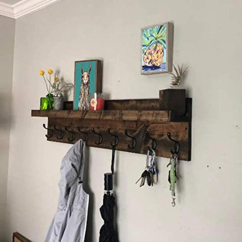 Coat Rack with Shelf Wall Mounted with Storage (Choose your Length) Entryway Organizer Key Hooks (36"L (9 hooks))