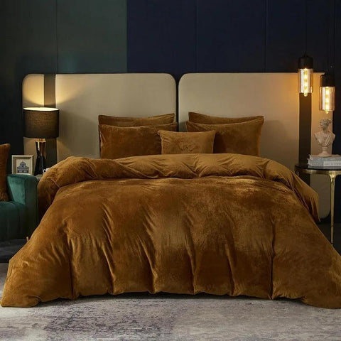 Velvet Burnt Orange Duvet Cover Queen Size, Soft Flannel Duvet Cover with Zipper Solid Breathable Silky Velour Comforter