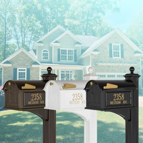 Custom Extra Large Mailbox - Balmoral Model with Address Plaques and Side Mount Post Package, Sand Cast Aluminum, Bron