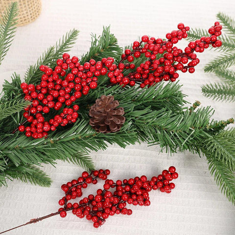 Artificial Red Berry Flowers Bouquet Fake Plant for Home Vase Decor Xmas Tree Ornaments New Year Party Christmas Decoration