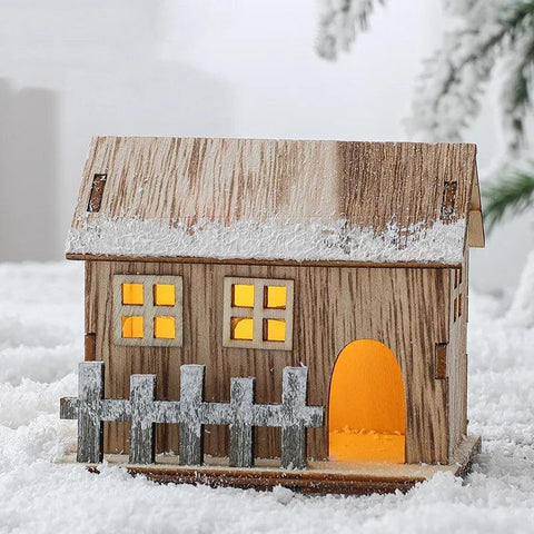 Christmas Decorations Christmas LED Light Wooden House Luminous Cabin Table Ornaments Night Lamp for Home New Year Kids Gifts