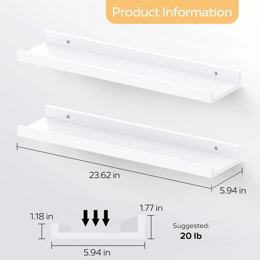 MIRROTOWEL 24” Floating Shelves for Wall Décor Storage, Set of 2-4, Wood