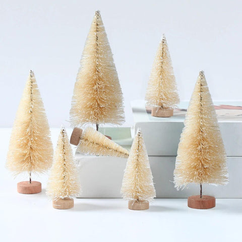 Artificial Mini Wooden Christmas Tree Blue Green White Gold Tower Pine Small Sisal Christmas Tree Tabletop Ornament Decor