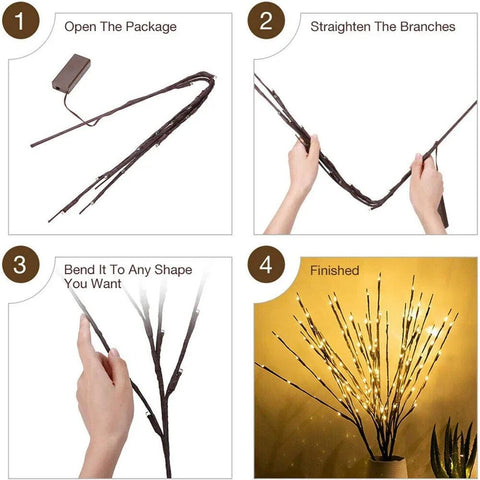 LED Branch Light Battery Powered Willow Branch Lamp Artificial Branch Twig Vase Lights for Party Fairy DIY Room Christmas Decor