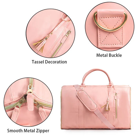 New Design Leather 2 in 1 Convertible Folding Shoes Compartment Luggage Duffle Garment Duffel Bag