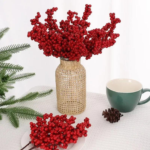 Artificial Red Berry Flowers Bouquet Fake Plant for Home Vase Decor Xmas Tree Ornaments New Year Party Christmas Decoration