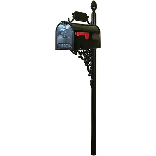 Oak Standard Mailbox & Post Kit – Black Mailbox System – Includes Address Plaque, Numbers & Mounting Hardware