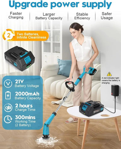 1500 RPM Battery Electric Spin Scrubber with Handle, 8 Replaceable Shower Scrubber & 2 Battery Powered Cleaning Brush wi