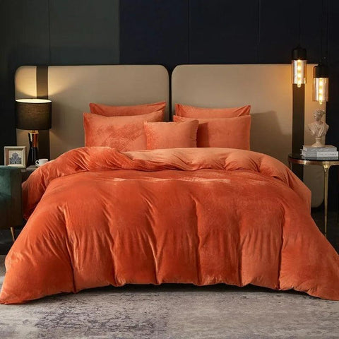 Velvet Burnt Orange Duvet Cover Queen Size, Soft Flannel Duvet Cover with Zipper Solid Breathable Silky Velour Comforter