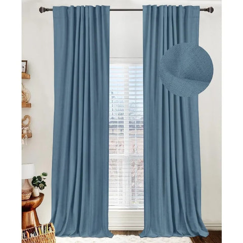 100% Blackout Shield Linen Blackout Curtains for Bedroom 96 Inches Long,Back Tab/Rod Pocket Living Room Drapes,