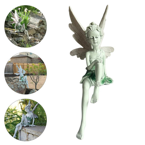 White Resin Fairy Statue Ledge Shelf Fountain Decorative Figurine Porch Angel Sculpture for Garden Courtyard Backyard Ornment