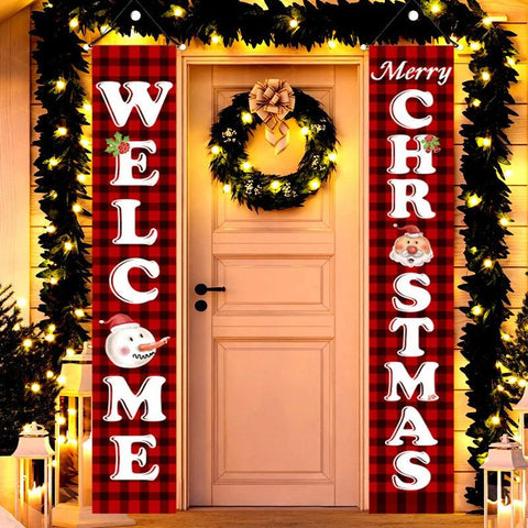 Merry Christmas Hanging Door Banner Santa Claus Snowman Couplet New Year Christmas Decorations For Home Xmas Gifts navidad