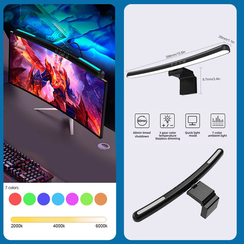 Computer Monitor Light Bar RGB Screen Hanging Lights Curved Dimming Screen USB LED Reading Gaming Table Lamp Bar Room Home Decor