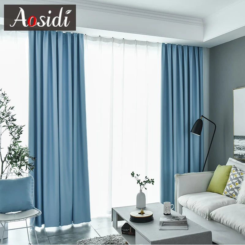 Modern Sky Blue Blackout Curtains for Living Room Bedroom Blackout Window Treatment Chidren’s Curtains Door Drapes Cortinas 80%