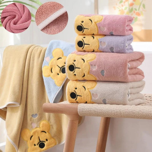 1-5PCS Winnie Bear Towel Bath Towel Set Soft and Absorbent Coral Velvet Bath Towel Home Wash Towel Children's Cartoon Bath Towel