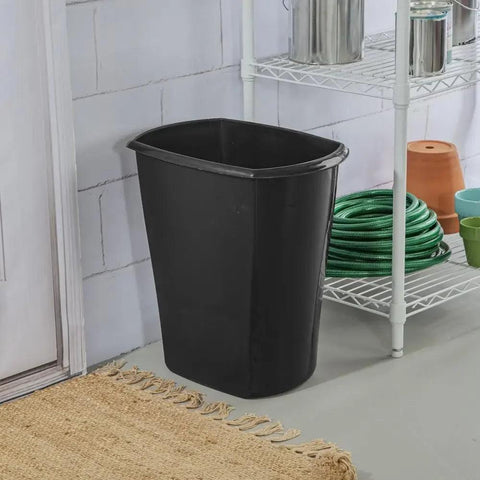 Rectangular 10 Gallon Black Wastebasket Plastic Kitchen Trash Can Stylish Contemporary Design Easy-to-Clean Surface Comfortable