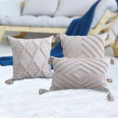 Boho  Pillowcase With Tassels Handmade Woven Pillowcase Sofa Living Room Decoration Home Decor Beige Tassels Cushion Cover