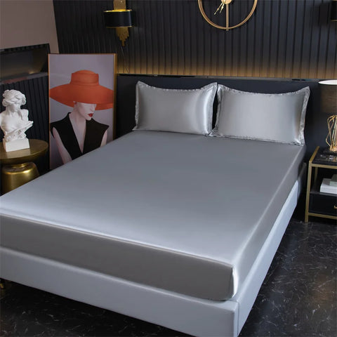 Luxury Satin Fitted Sheet High-End Solid Color Mattress Cover With Elastic Band Bedsheet 140x200 200x220 Fit Sheet