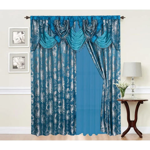 Jacquard Luxury Window 1 Panel Set Curtain with Attached Valance and Backing Bedroom