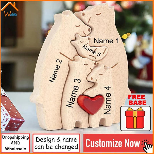 Wooden Bear Family Puzzle first birthday decoration Personalized  Sculpture Decor Christmas Birthday For Mom House Warming Gifts