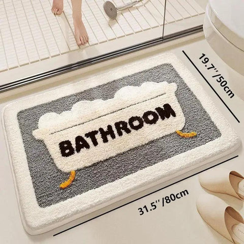 Bathroom Mat, 1 Count Bathroom Rug, Letter Floral Pattern Non Slip Soft Water Absorbent Bath Mat for Home Decor