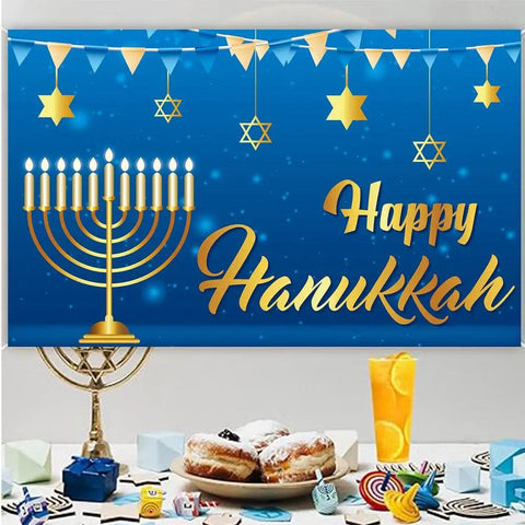 Happy Hanukkah Photography Backdrop Holiday Party Decoration Festival Home Decoration for Hanukkah Festive Day Indoor Outdoor