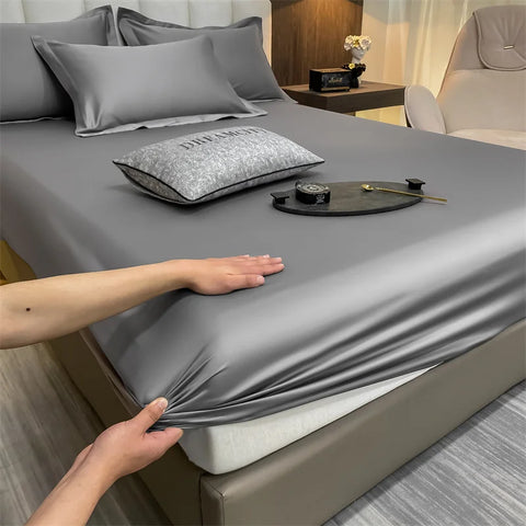 Soft Luxury Egyptian Cotton Fitted Bed Sheet with Elastic Bands 400TC Mattress Cover Non Slip Machine Washable 140/160/180/200cm