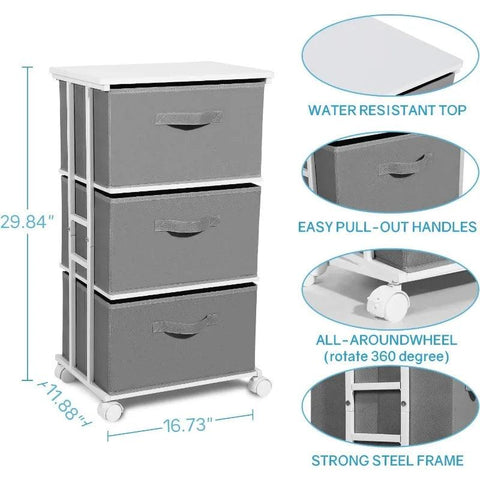 Dresser Storage with 3 Drawers, Fabric Dresser Tower, Vertical Storage Unit for Bedroom, Closet, Office