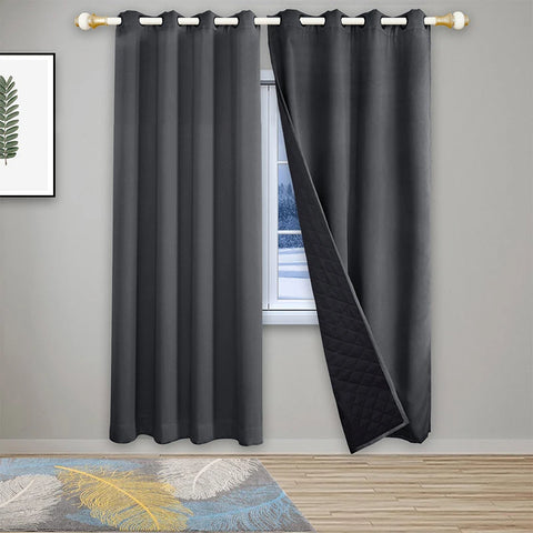 Warm Folder Cotton Curtains for Winter Thermal Insulated 100% Blackout Sound Proof Drapes with Black Backing Cold Windproof