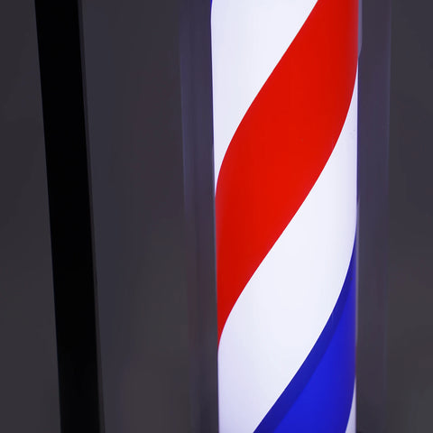 32" Barber Pole LED Light Red White Blue Rotating Stripes Hair Salon Shop Sign Rainproof for Outdoor