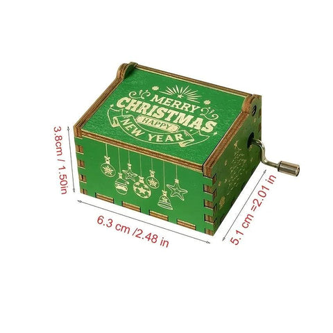 Merry Christmas Music Box Wooden Antique Carved Hand Cranked Classic Theme Music for Birthday Party Gifts Family Decoration