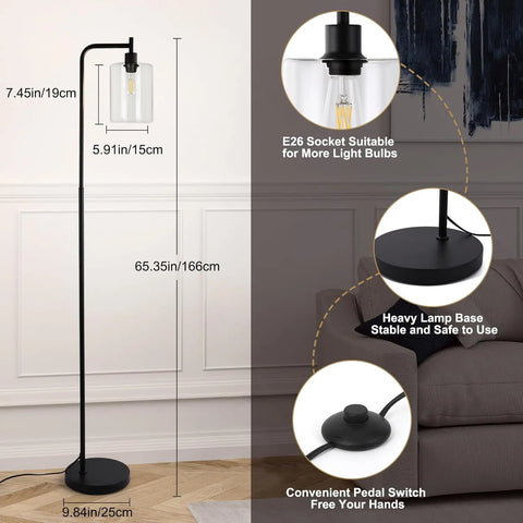 Industrial Floor Lamp Dimmable Modern Floor Lamp With Transparent Glass Shade ,Remote Control And Foot Switch, 6w Spotlight