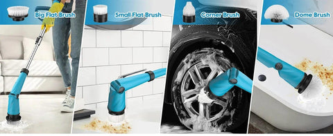 1500 RPM Battery Electric Spin Scrubber with Handle, 8 Replaceable Shower Scrubber & 2 Battery Powered Cleaning Brush wi