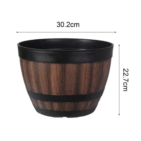 Plant Pot Faux Whiskey Barrel Shape Home Decor Plastic Indoor Outdoor Yard Patio Flowerpot Succulent Planter for Garden