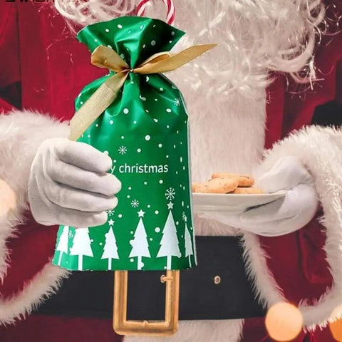 10Pcs Drawstring Christmas Gifts Bag Santa Claus New Year 2024 Large Candy Bag Cookie Packaging Bag Navidad Xmas Home Decoration