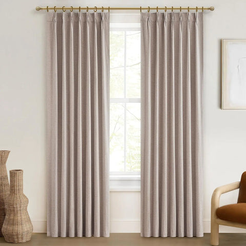 Natural Linen Pinch Pleated Blackout Curtains & Drapes 96 Inch Long Bedroom/Livingroom Farmhouse Curtains 2 Panel Sets