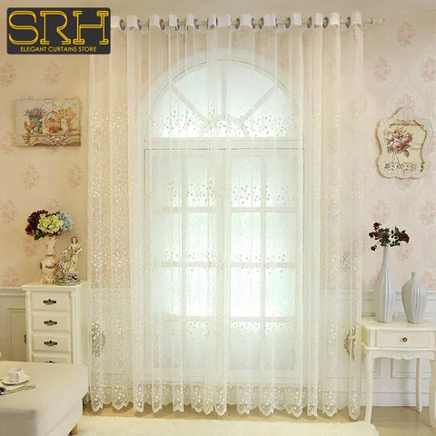 French Beige Lace Flower Embroidery Sheer Tulle Curtains for Living Room Bedroom Kitchen Window Drapes Voile Cheap Yarn Cortinas