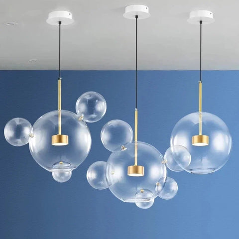 Modern Clear Glass LED Chandelier Lighting  Living Room Chandelier for Dining Room Bubble Glass Pendant Lights