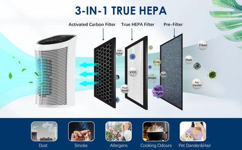 Air Purifier for Home with H13 True HEPA Air Filter Purifier ,Timing, Quiet,3 Gears Fans for Home Allergies,Smokers