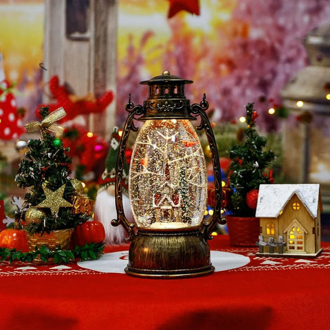 Christmas Snow Globe Lantern, Christmas Village Church Scene Lighted Snow Globes Musical with Swirling Glitter