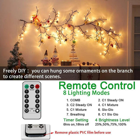 1PCS 96LED Tree and Vine Lamp USB/Solar Powered 8 Modes DIY Festive Tree Branch Lamp for Christmas Party Home Decorative Lights