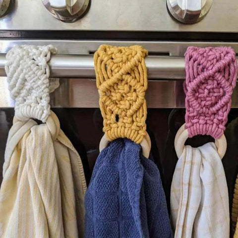 Boho Towel Ring 4X Decorative Boho Macrame Kitchen Towel Hanger Decorative Boho Macrame Crochet Dish Towel Holder Bathroom Towel