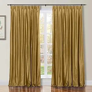 Sand Pinch Pleat Dupioni Silk Drape, Room Darkening Light Filtering Double Layer Lined Curtain (1 Panel, 52" Wide by 108" Long)