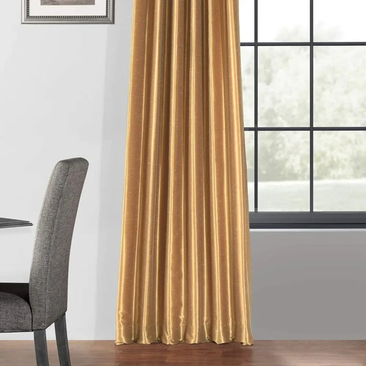 Faux Silk Blackout Curtains 108 Inches Long for Bedroom  Vintage Textured Blackout Curtain (1 Panel), 50W x 108L, Flax Gold